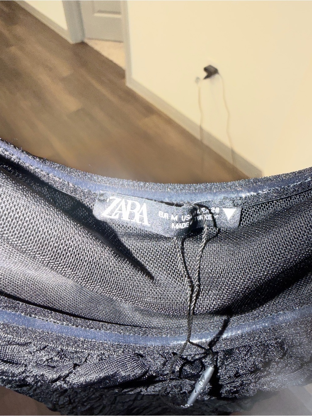 Zara Black Textured Top with Shimmer Trim